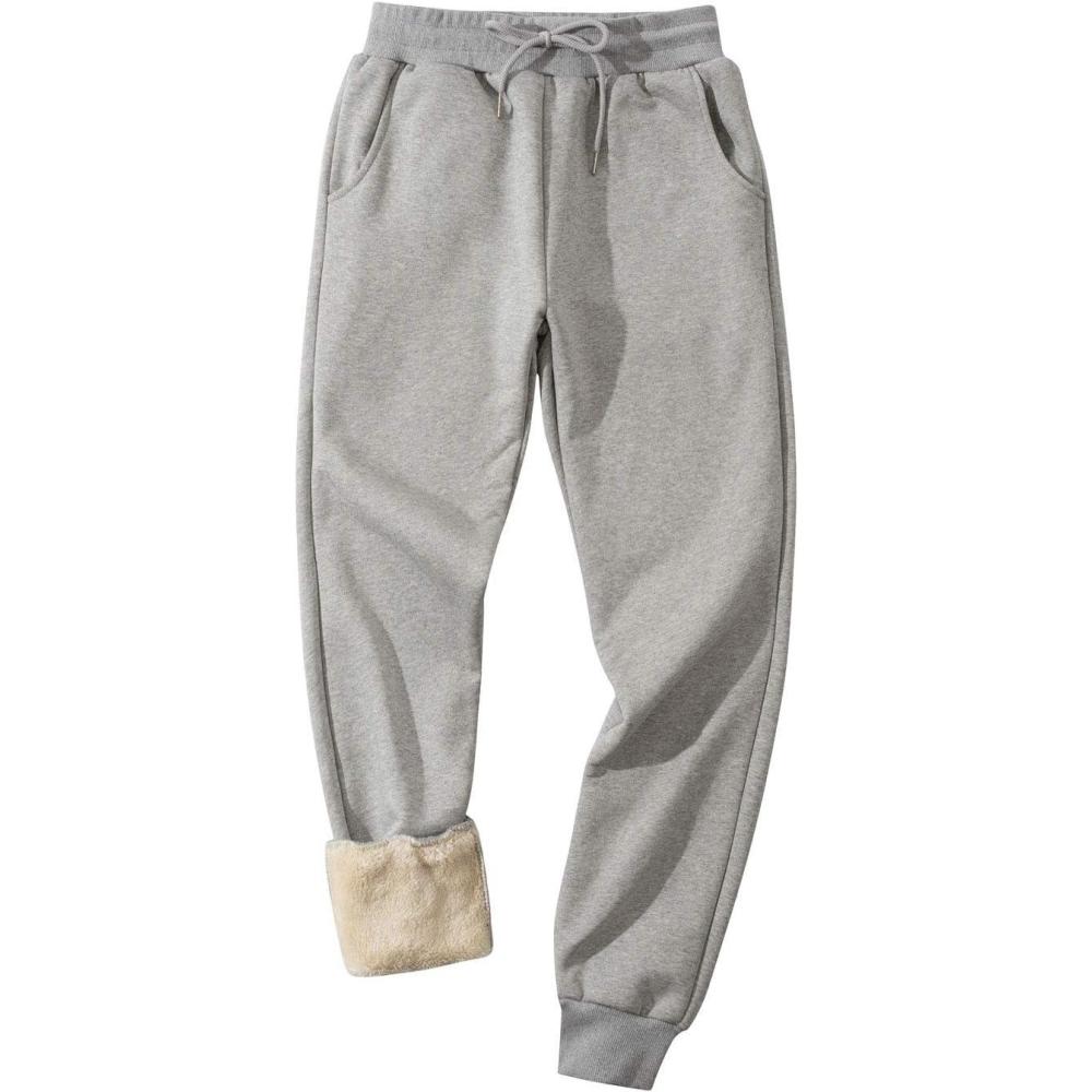 imageGihuo Mens Winter Fleece Pants Sherpa Lined Sweatpants Active Running Jogger Pants1 Light Grey Ribbed Cuff