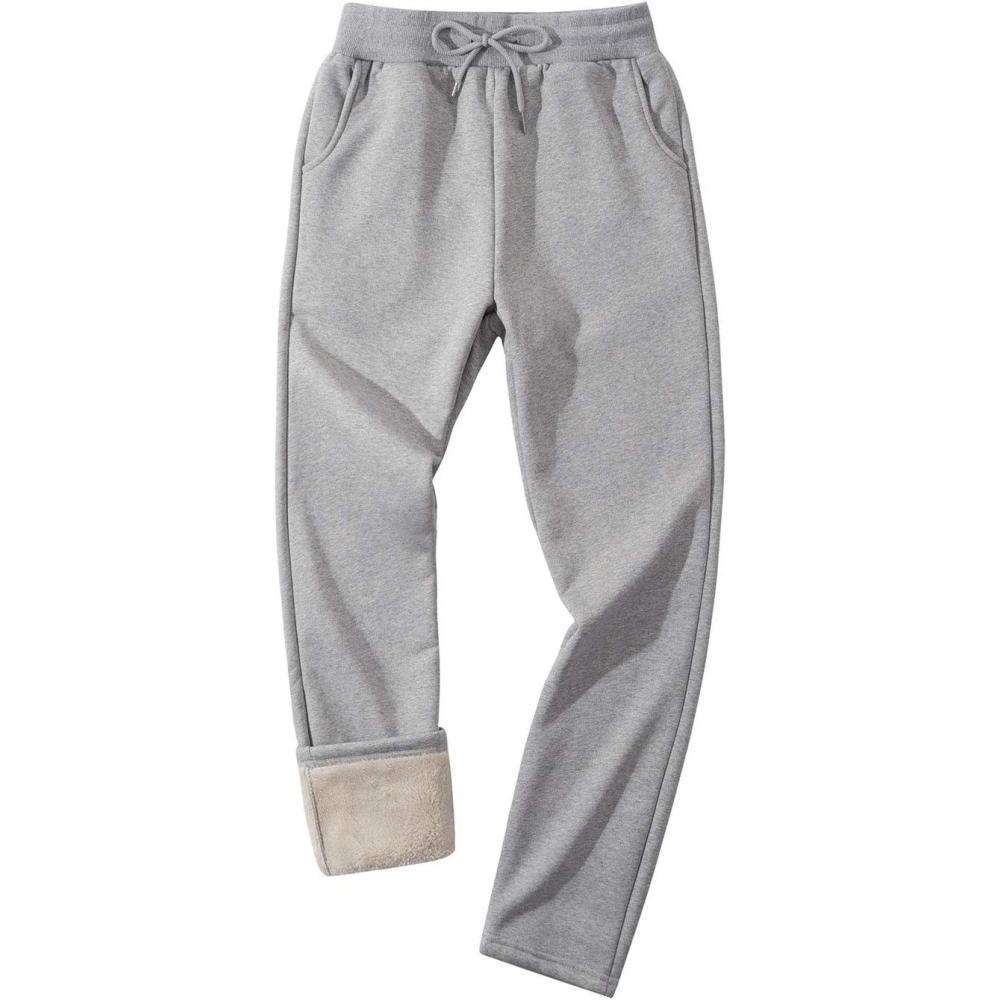 imageGihuo Mens Winter Fleece Pants Sherpa Lined Sweatpants Active Running Jogger Pants2 Light Grey Straight Cuff