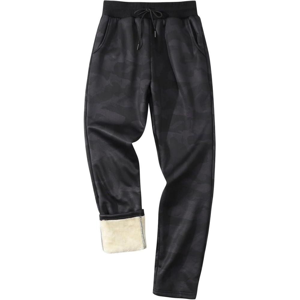 imageGihuo Mens Winter Fleece Pants Sherpa Lined Sweatpants Active Running Jogger PantsBlackcamo Straight Cuff