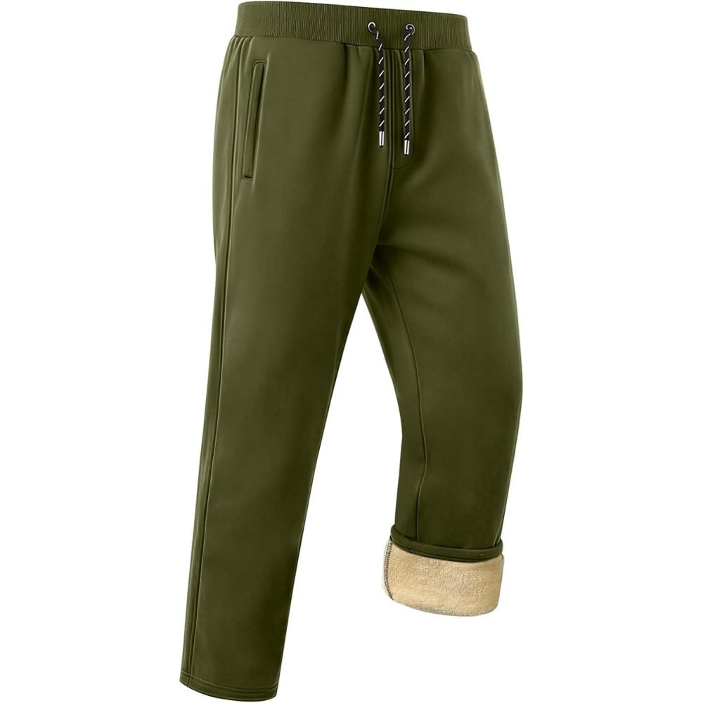 imageGihuo Mens Winter Warm Fleece Pants Sherpa Fleece Lined Jogger Pants Sweatpants01 Armystraight Cuffs