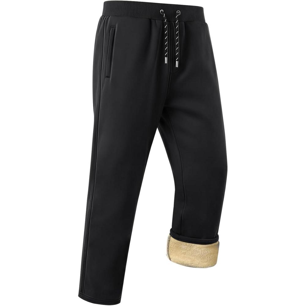 imageGihuo Mens Winter Warm Fleece Pants Sherpa Fleece Lined Jogger Pants Sweatpants01 Blackstraight Cuffs