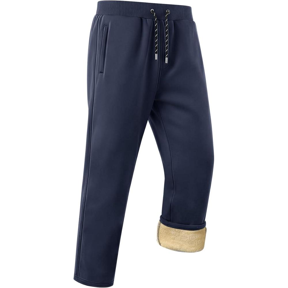 imageGihuo Mens Winter Warm Fleece Pants Sherpa Fleece Lined Jogger Pants Sweatpants01 Navystraight Cuffs