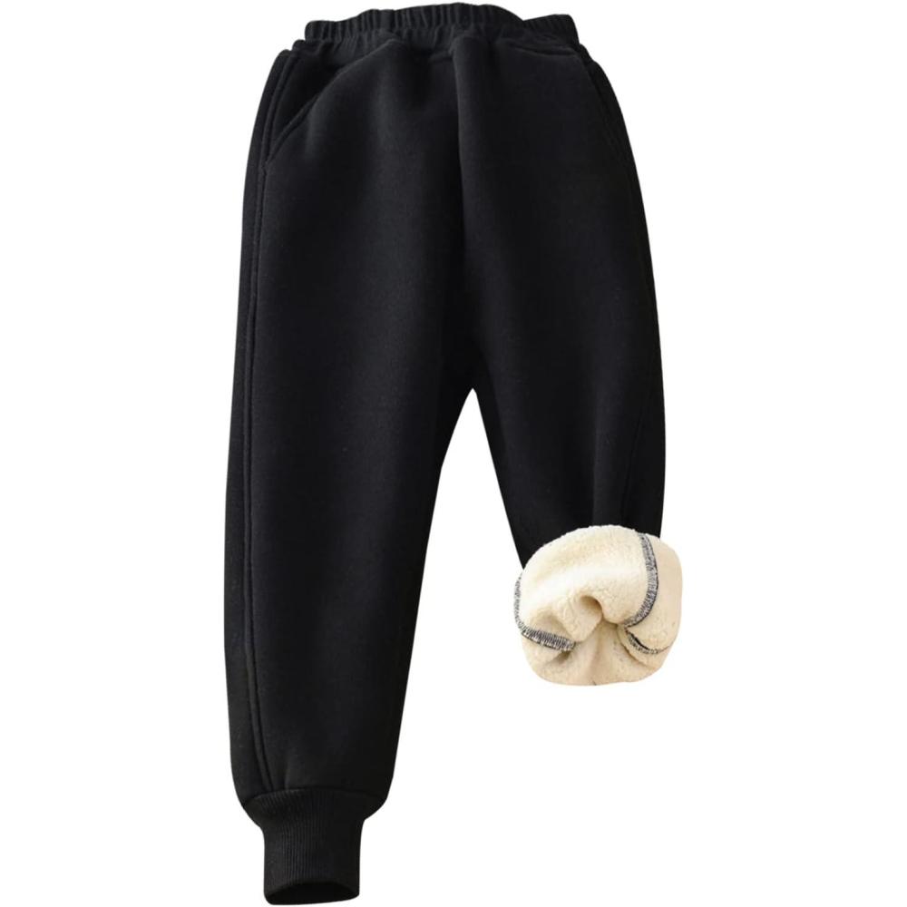 imageGihuo Unisex Boys Girls Winter Warm Sherpa Lined Sweatpants JoggerBlack