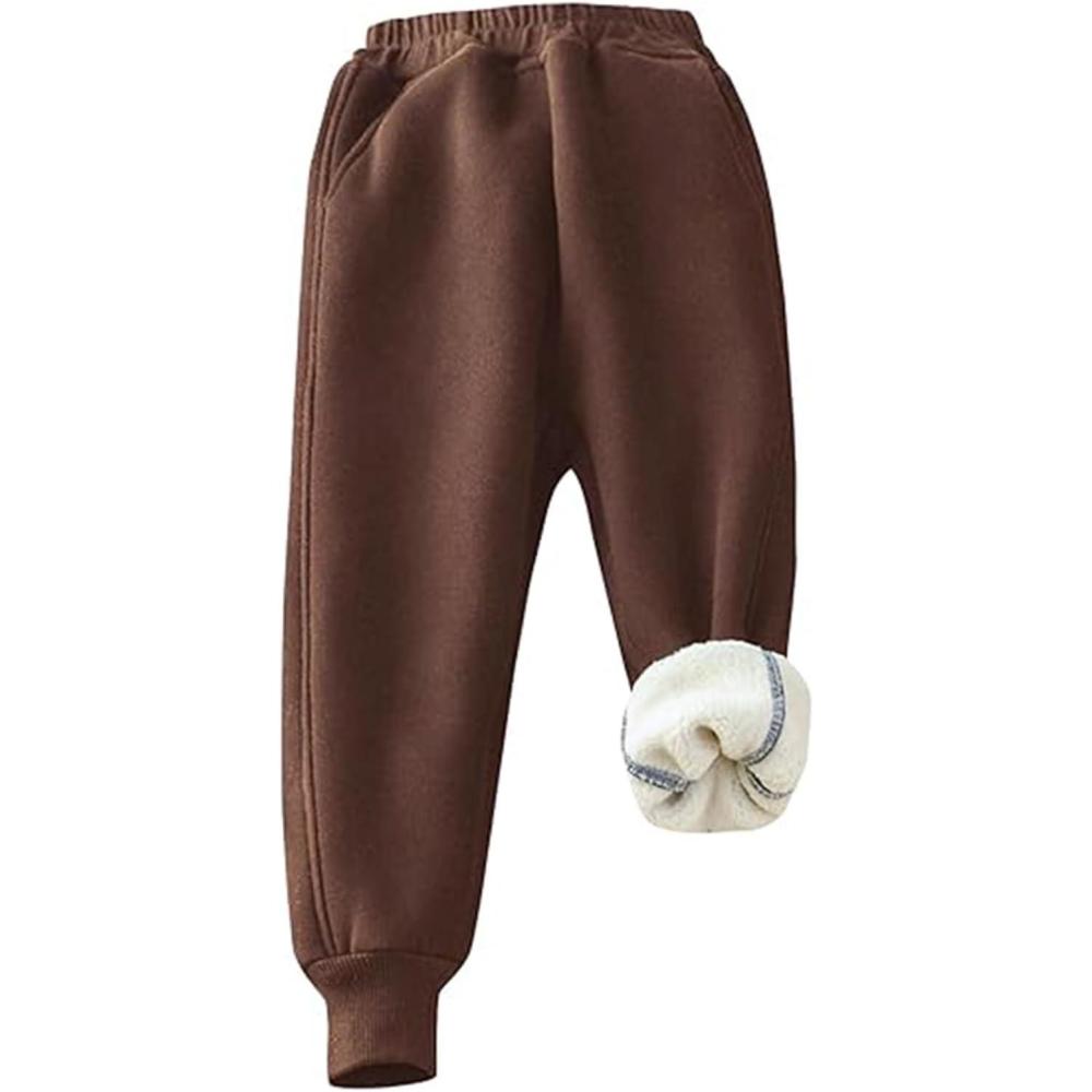 imageGihuo Unisex Boys Girls Winter Warm Sherpa Lined Sweatpants JoggerBrown