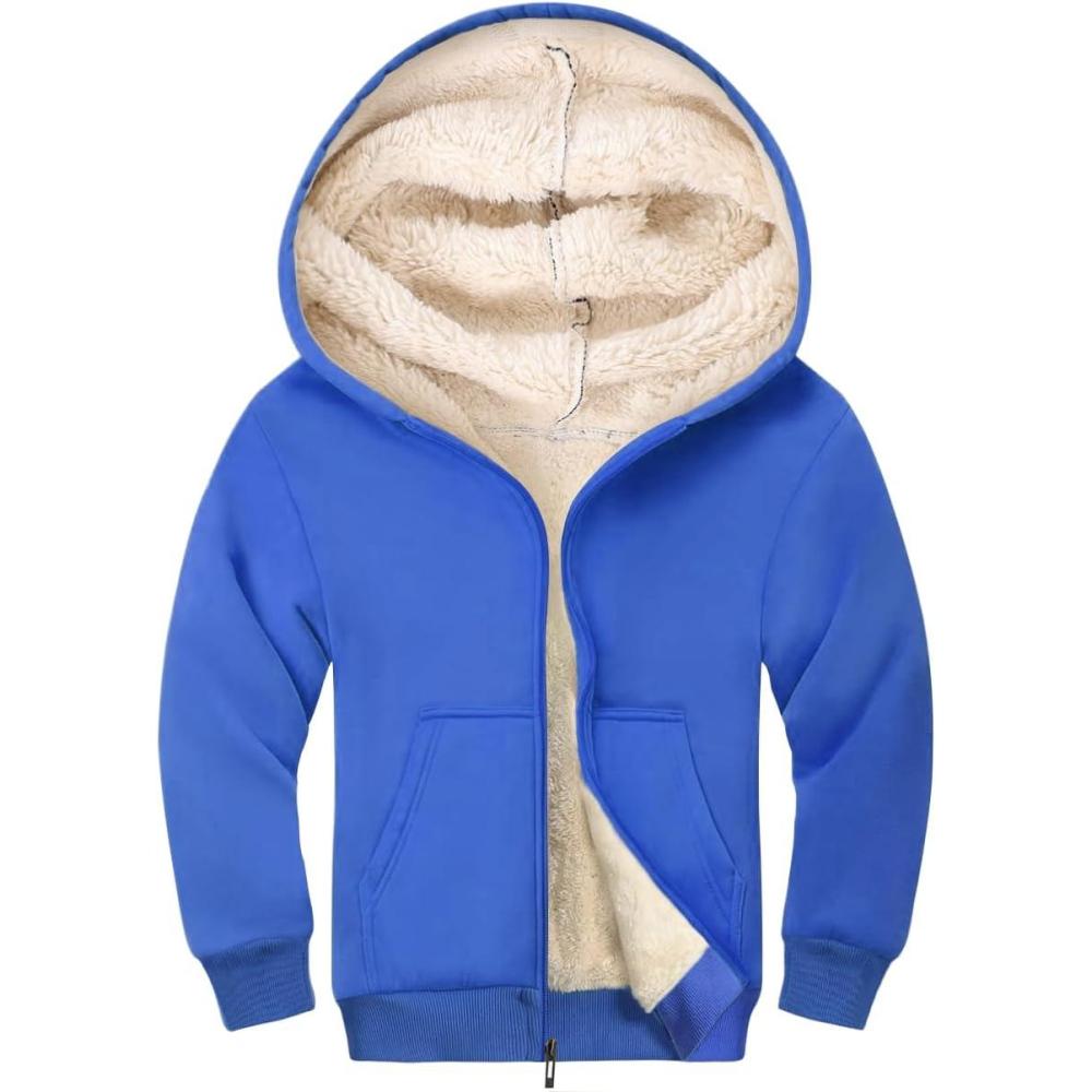 imageGihuo Unisex Boys Girls Winter Warm Sherpa Lined Zip Up Sweatshirt Fleece Jacket Kids Hoodie OuterwearDarkblue