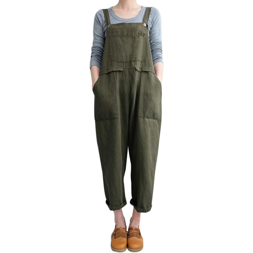 imageGihuo Women Linen Overalls Jumpsuits Loose Fit Baggy Bib Rompers Casual Summer Outfits Trendy 2025Army Green