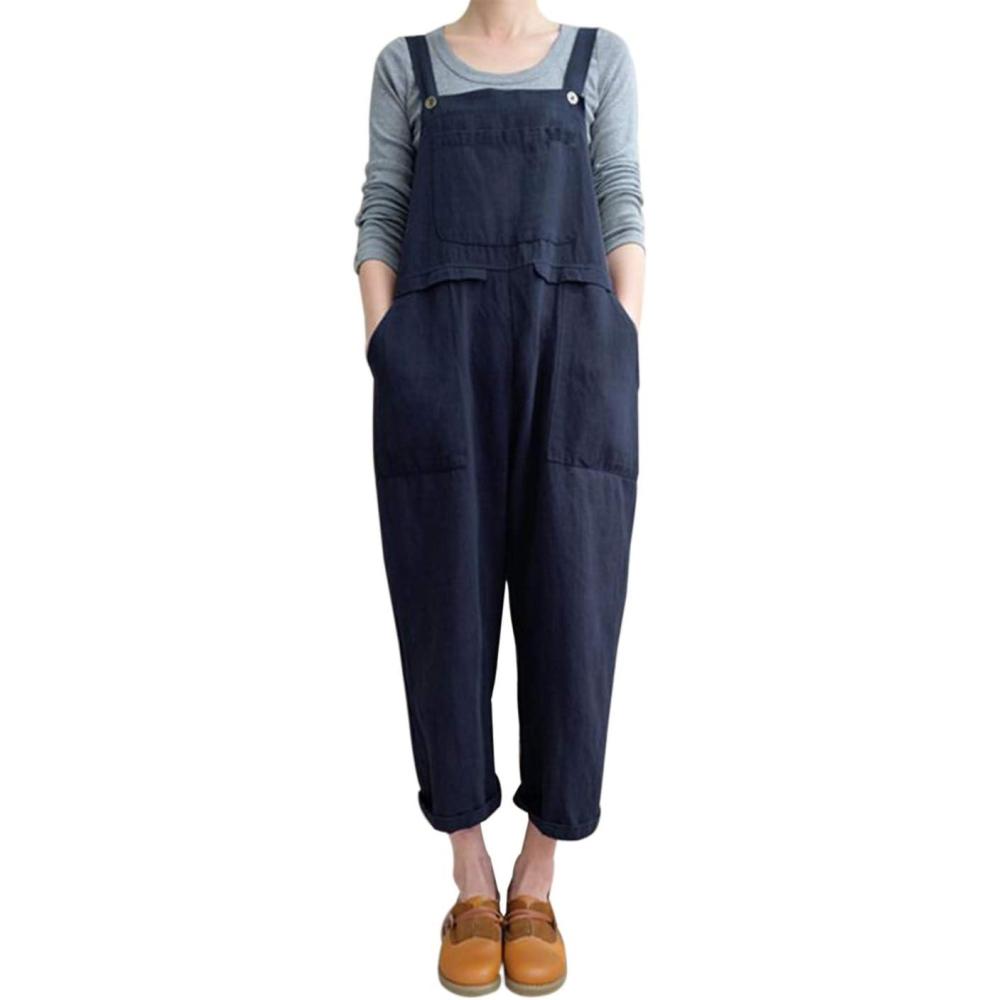 imageGihuo Women Linen Overalls Jumpsuits Loose Fit Baggy Bib Rompers Casual Summer Outfits Trendy 2025Navy