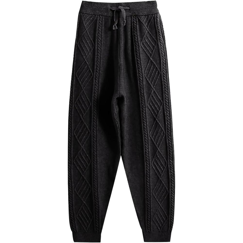 imageGihuo Women s Cable Knit Sweater Pants Long Harem Joggers with Elastic WaistBlack