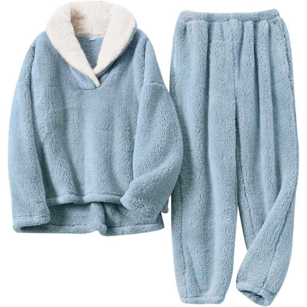 imageGihuo Women s Fluffy Pajamas Set Fleece Pullover Pants Loose Plush Sleepwear 2 Piece Pjs Set Warm Loungewear FuzzyBlue