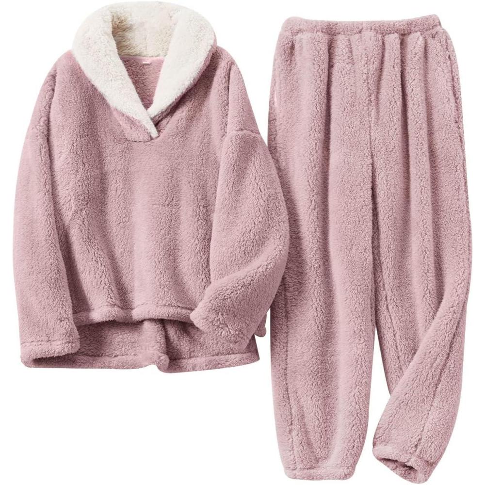 imageGihuo Women s Fluffy Pajamas Set Fleece Pullover Pants Loose Plush Sleepwear 2 Piece Pjs Set Warm Loungewear FuzzyPink