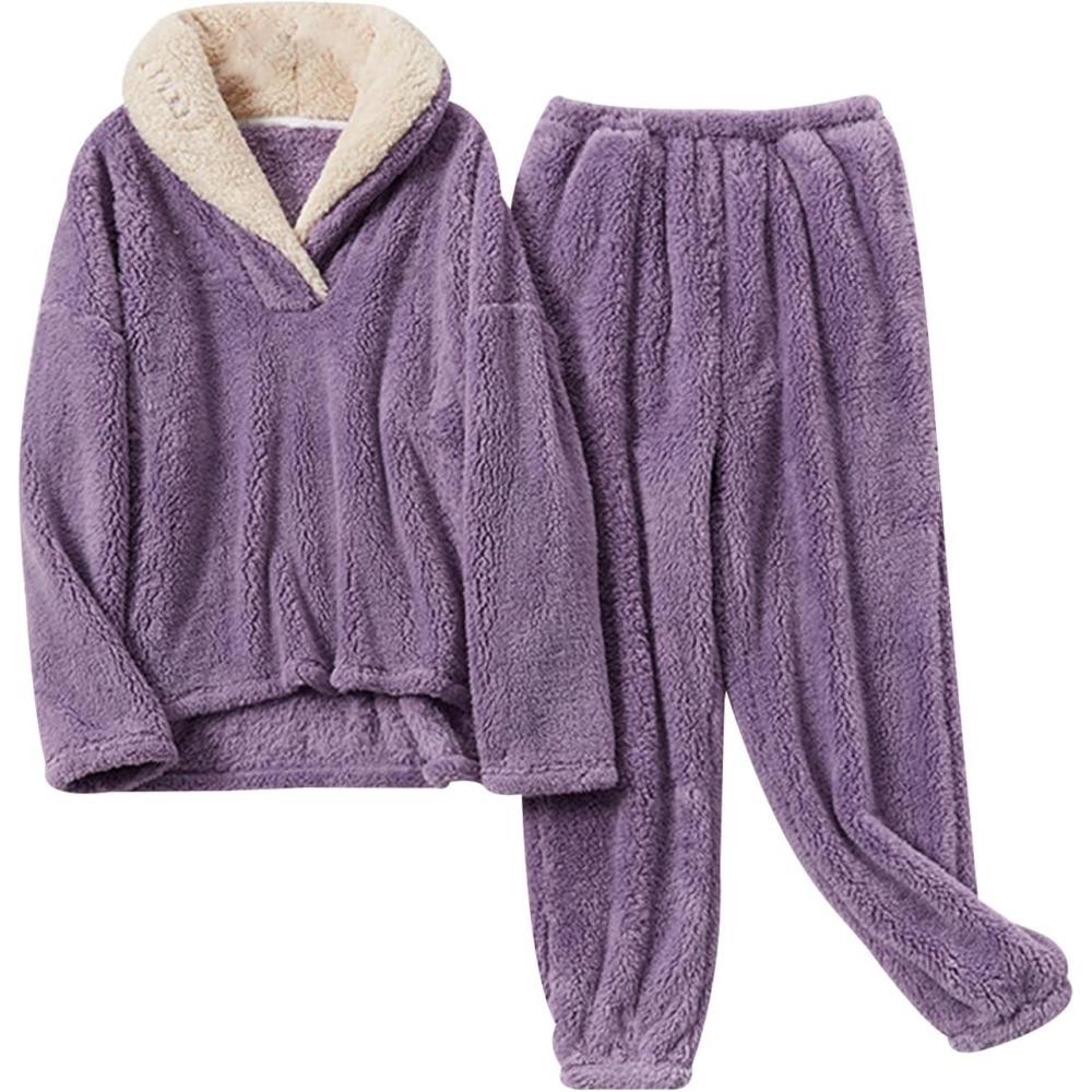 imageGihuo Women s Fluffy Pajamas Set Fleece Pullover Pants Loose Plush Sleepwear 2 Piece Pjs Set Warm Loungewear FuzzyPurple