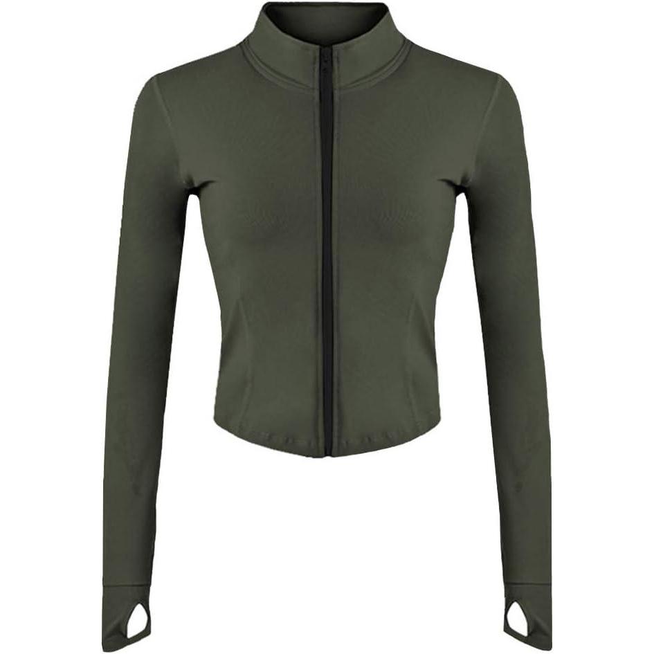 imageGihuo Womens Athletic Full Zip Lightweight Workout Jacket with Thumb HolesArmygreen