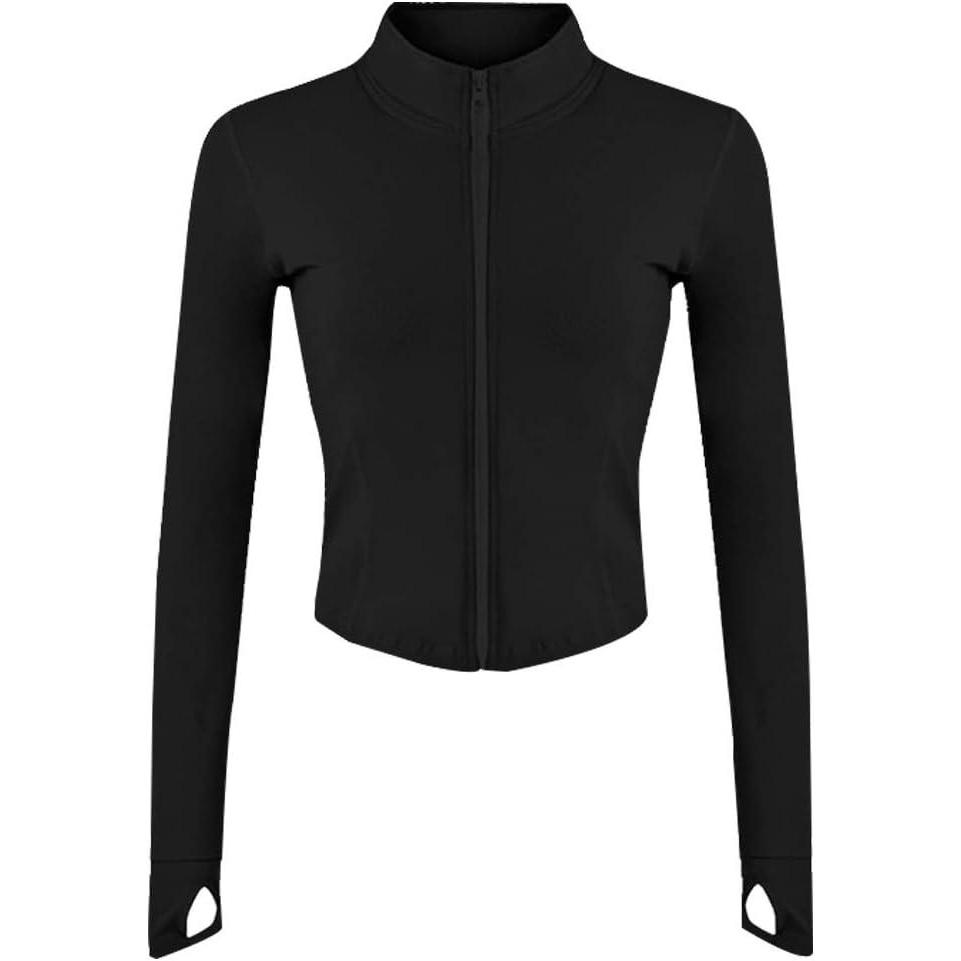 imageGihuo Womens Athletic Full Zip Lightweight Workout Jacket with Thumb HolesBlack