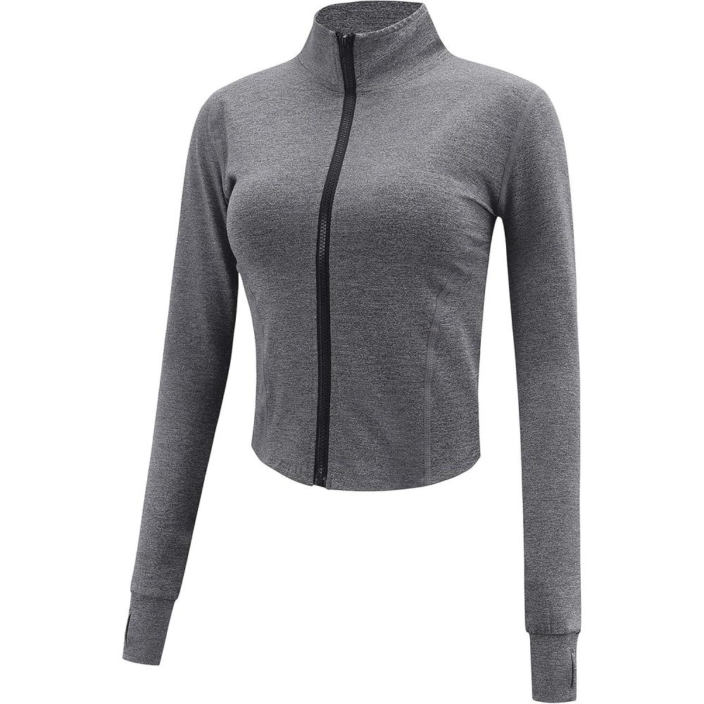 imageGihuo Womens Athletic Full Zip Lightweight Workout Jacket with Thumb HolesDarkgrey