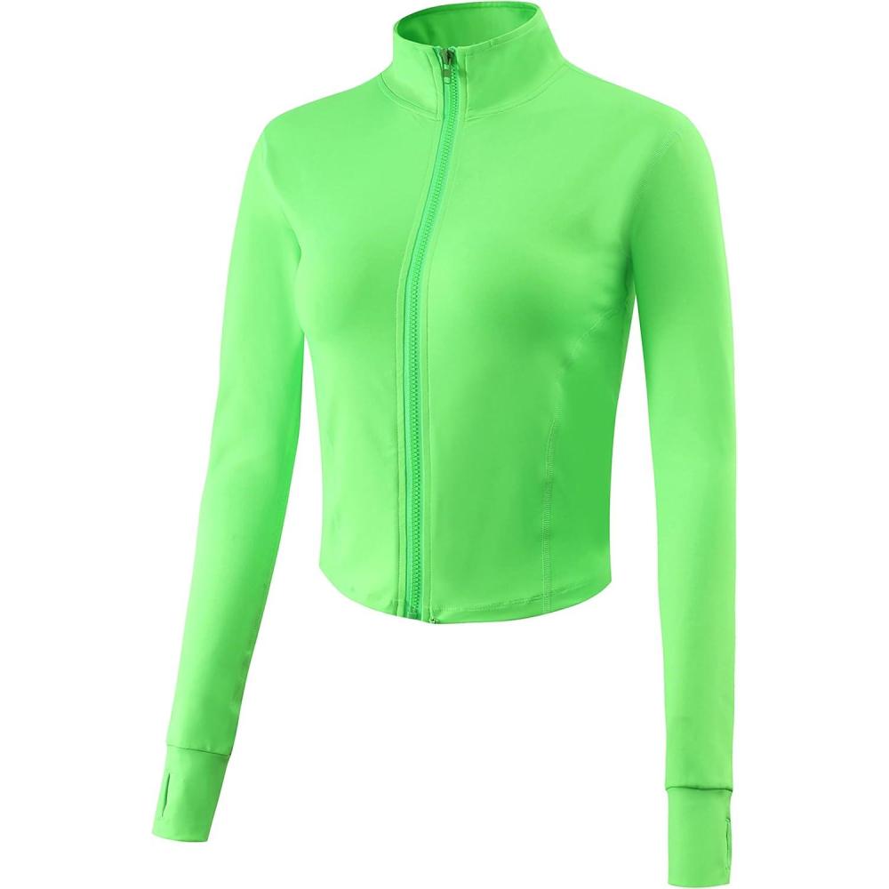 imageGihuo Womens Athletic Full Zip Lightweight Workout Jacket with Thumb HolesGreen