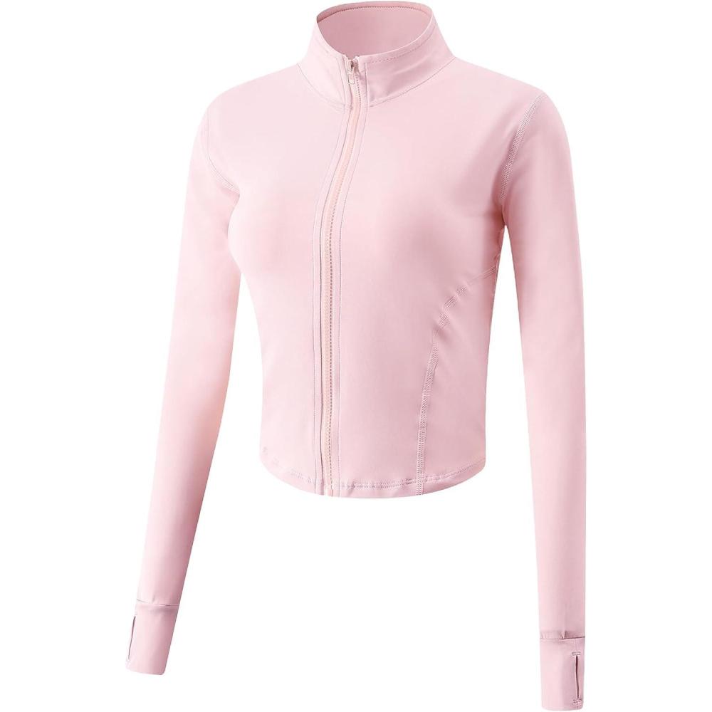 imageGihuo Womens Athletic Full Zip Lightweight Workout Jacket with Thumb HolesPink