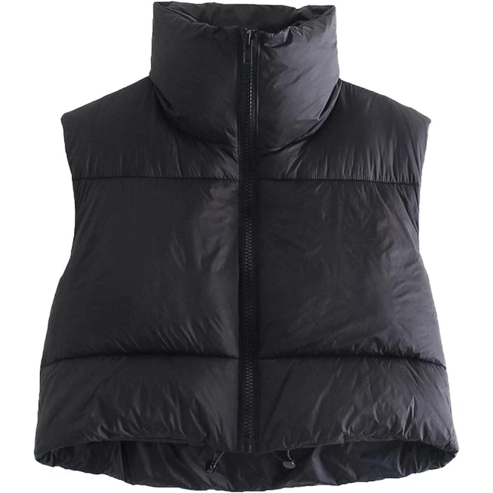 imageGihuo Womens Cropped Puffer Vest Winter Crop Vest Lightweight Sleeveless Warm Outerwear Puffer Jacket Padded GiletBlack