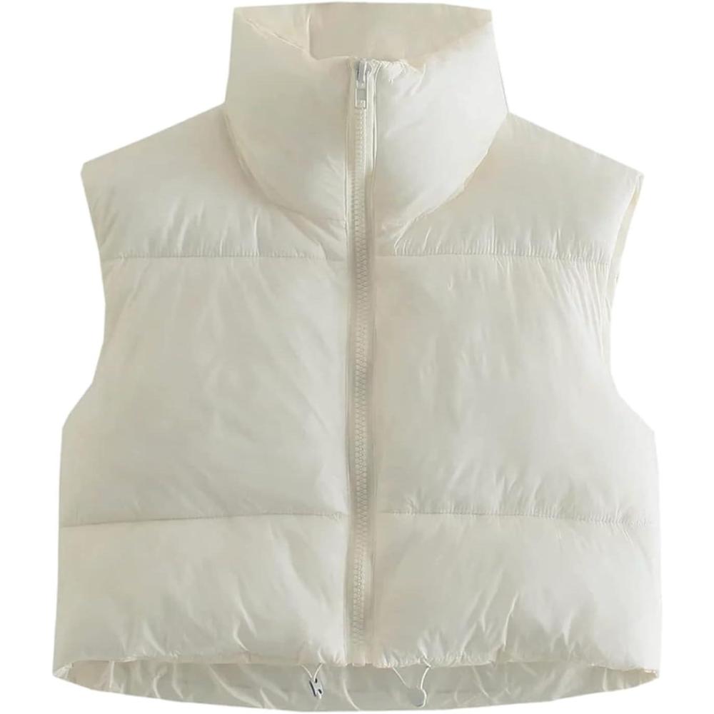 imageGihuo Womens Cropped Puffer Vest Winter Crop Vest Lightweight Sleeveless Warm Outerwear Puffer Jacket Padded GiletWhite