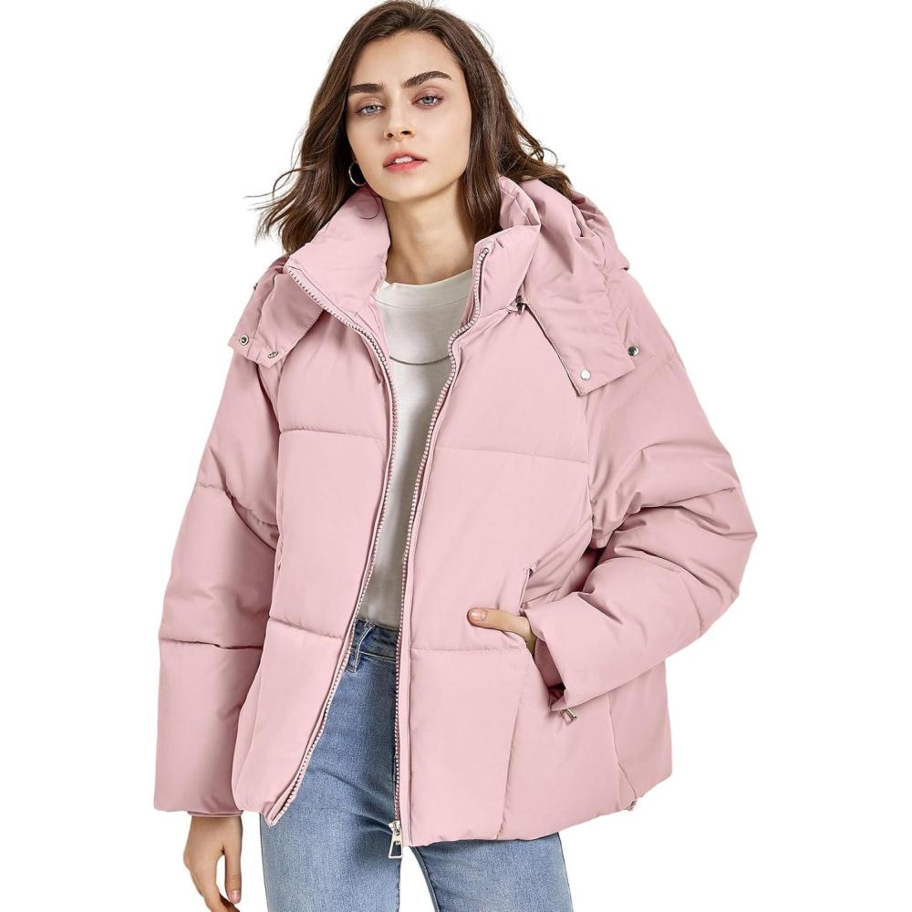 imageGihuo Womens Puffer Jacket Winter Warm Coats Hooded Quilted Jackets with Removable HoodPink