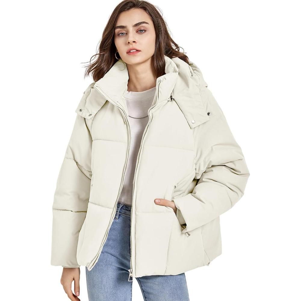 imageGihuo Womens Puffer Jacket Winter Warm Coats Hooded Quilted Jackets with Removable HoodWhite