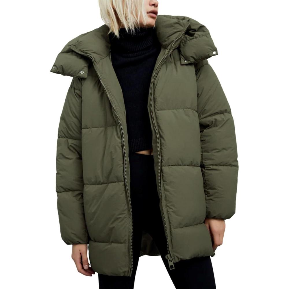 imageGihuo Womens Quilted Puffer Coat Hoodie Winter Oversized MidLength Padded Down Jacket Warm Heavyweight Bubble OuterwearArmygreen