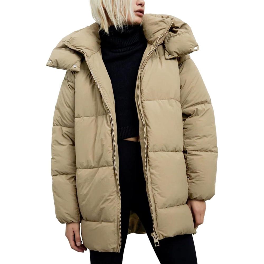 imageGihuo Womens Quilted Puffer Coat Hoodie Winter Oversized MidLength Padded Down Jacket Warm Heavyweight Bubble OuterwearKhaki