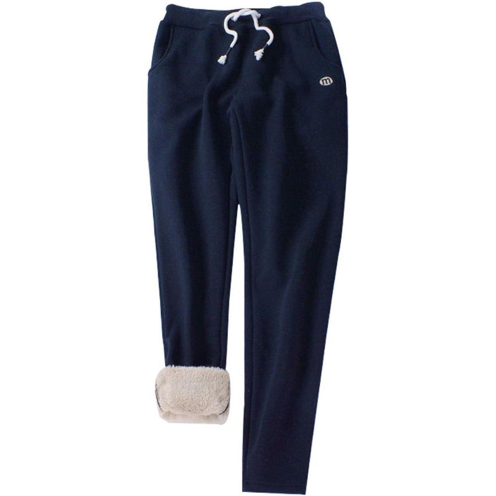 imageGihuo Womens Sherpa Lined Sweatpants Winter Casual Jogger Sweat Pants Warm Athletic Thermal Fleece Lining Lounge PantsNavy