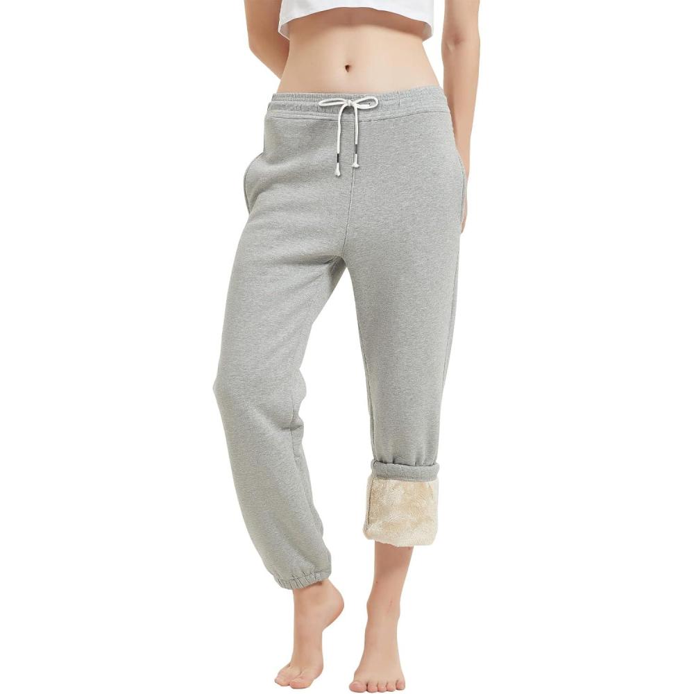 imageGihuo Womens Sherpa Lined Sweatpants Winter Warm Fleece Lined Sweatpants with Pockets Fleece Jogger Pants Athletic Light Grey XSmall
