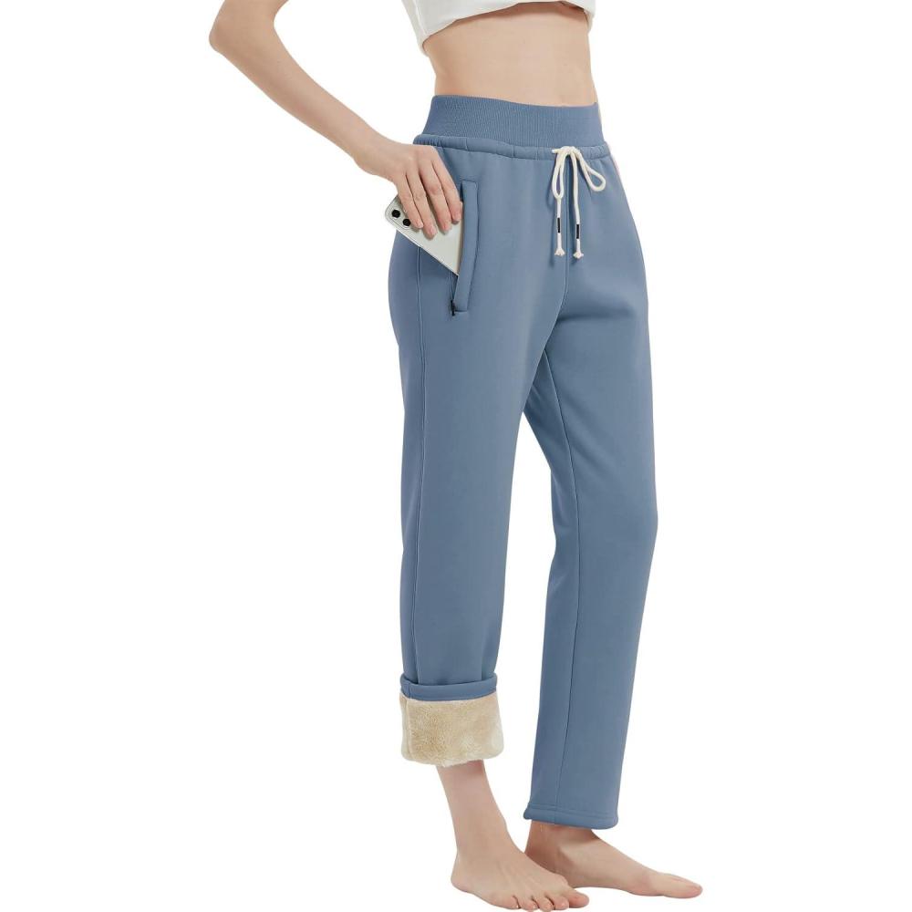 imageGihuo Womens Sherpa Lined Sweatpants Winter Warm Fleece Lined Sweatpants with Pockets Fleece Jogger Pants2 Blue