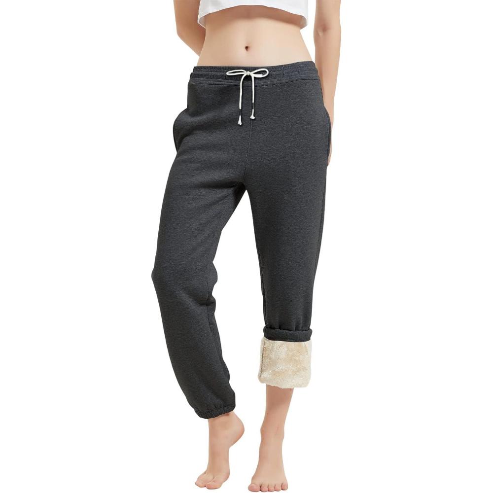 imageGihuo Womens Sherpa Lined Sweatpants Winter Warm Fleece Lined Sweatpants with Pockets Fleece Jogger PantsDark Grey