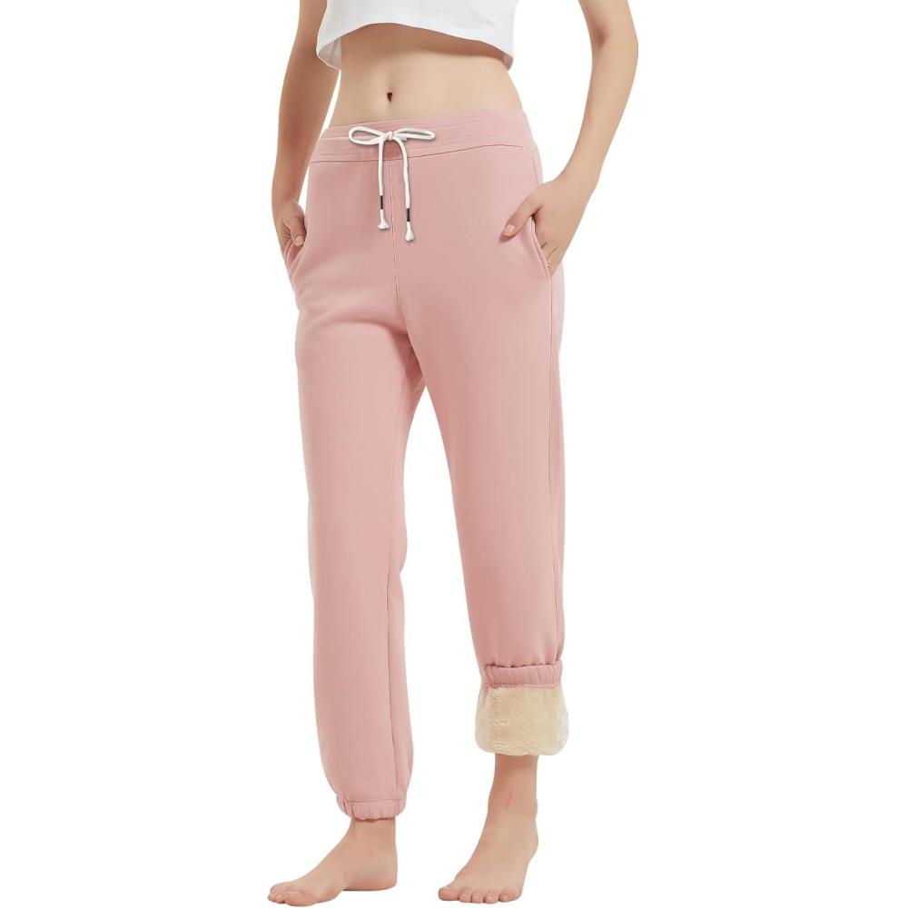 imageGihuo Womens Sherpa Lined Sweatpants Winter Warm Fleece Lined Sweatpants with Pockets Fleece Jogger PantsPinkelastic Bottom
