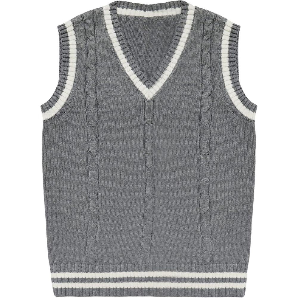 imageGihuo Womens Sweater Vest V Neck Uniform Sleeveless Knitted School JK Pullover Tops ClassicLightgrey