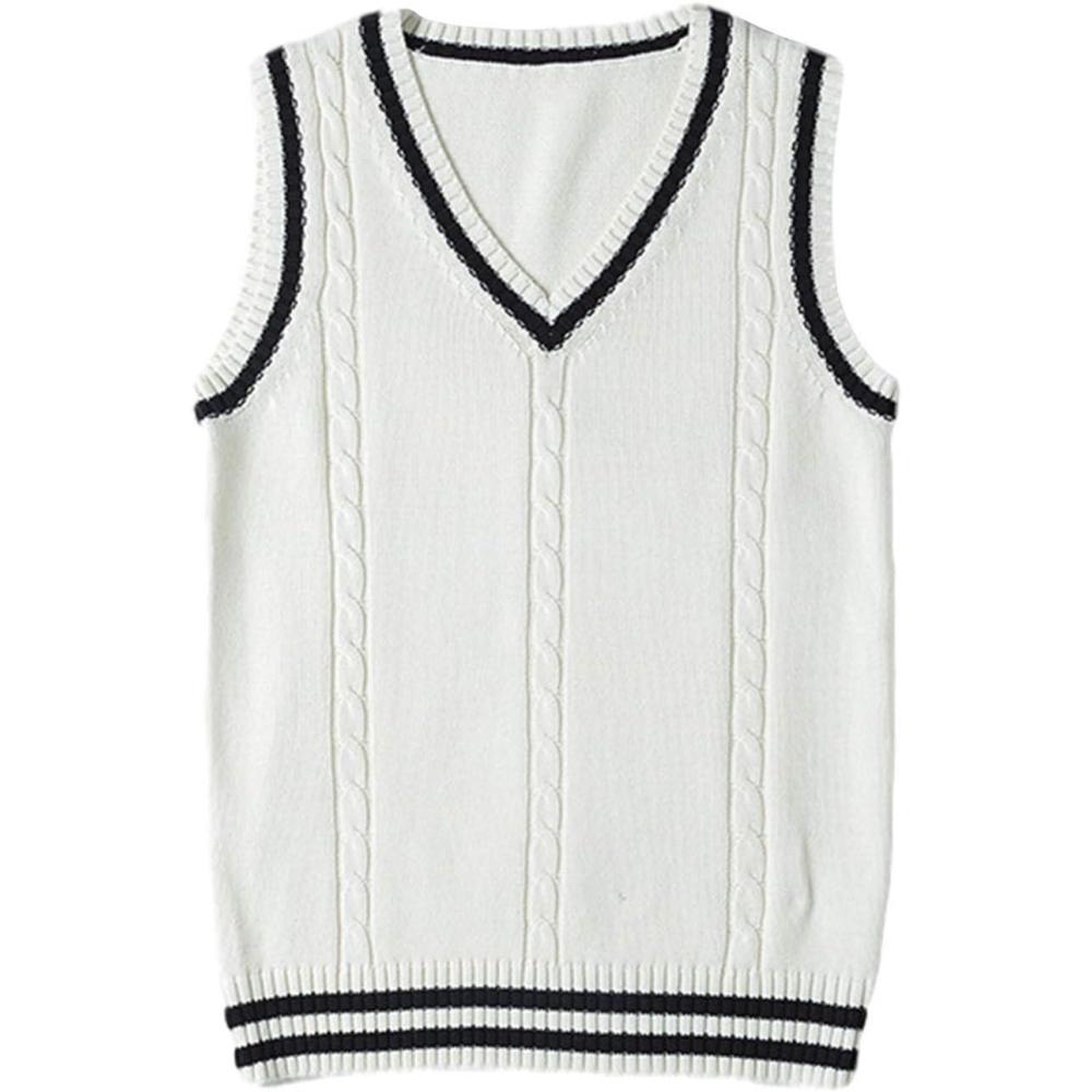 imageGihuo Womens Sweater Vest V Neck Uniform Sleeveless Knitted School JK Pullover Tops ClassicWhite