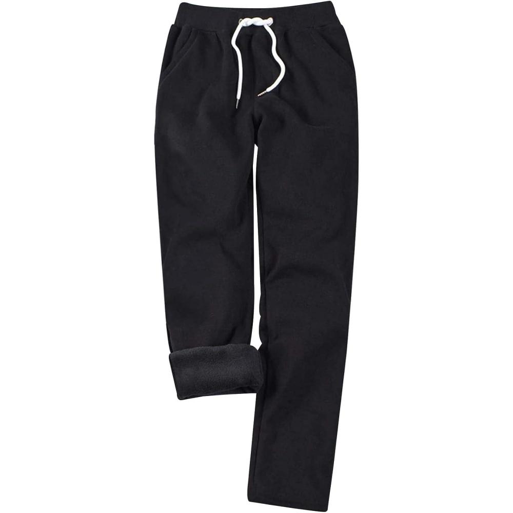 imageGihuo Womens Sweatpants Warm Fleece Sweatpants Winter Sherpa Lined Joggers PantsBlack
