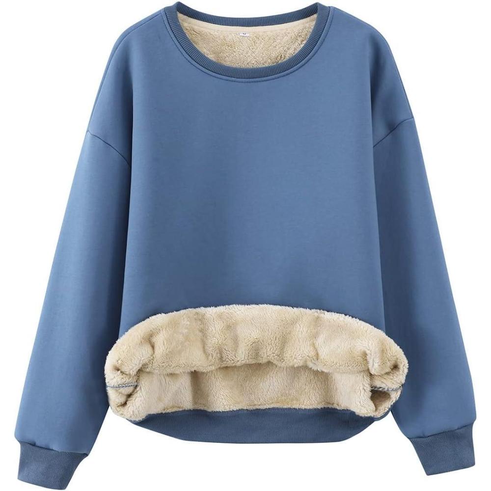 imageGihuo Womens Winter Fleece Sherpa Lined Crewneck Pullover Sweatshirt02 Blue