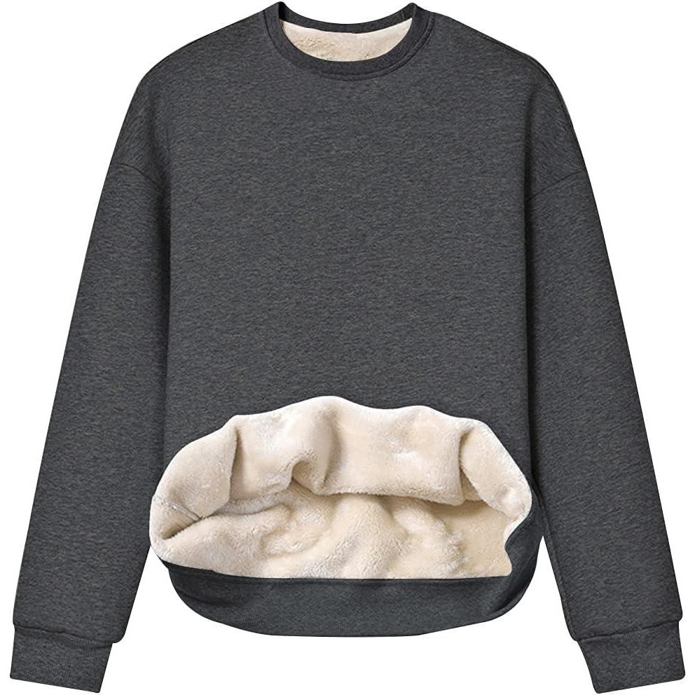 imageGihuo Womens Winter Fleece Sherpa Lined Crewneck Pullover Sweatshirt02 Darkgrey