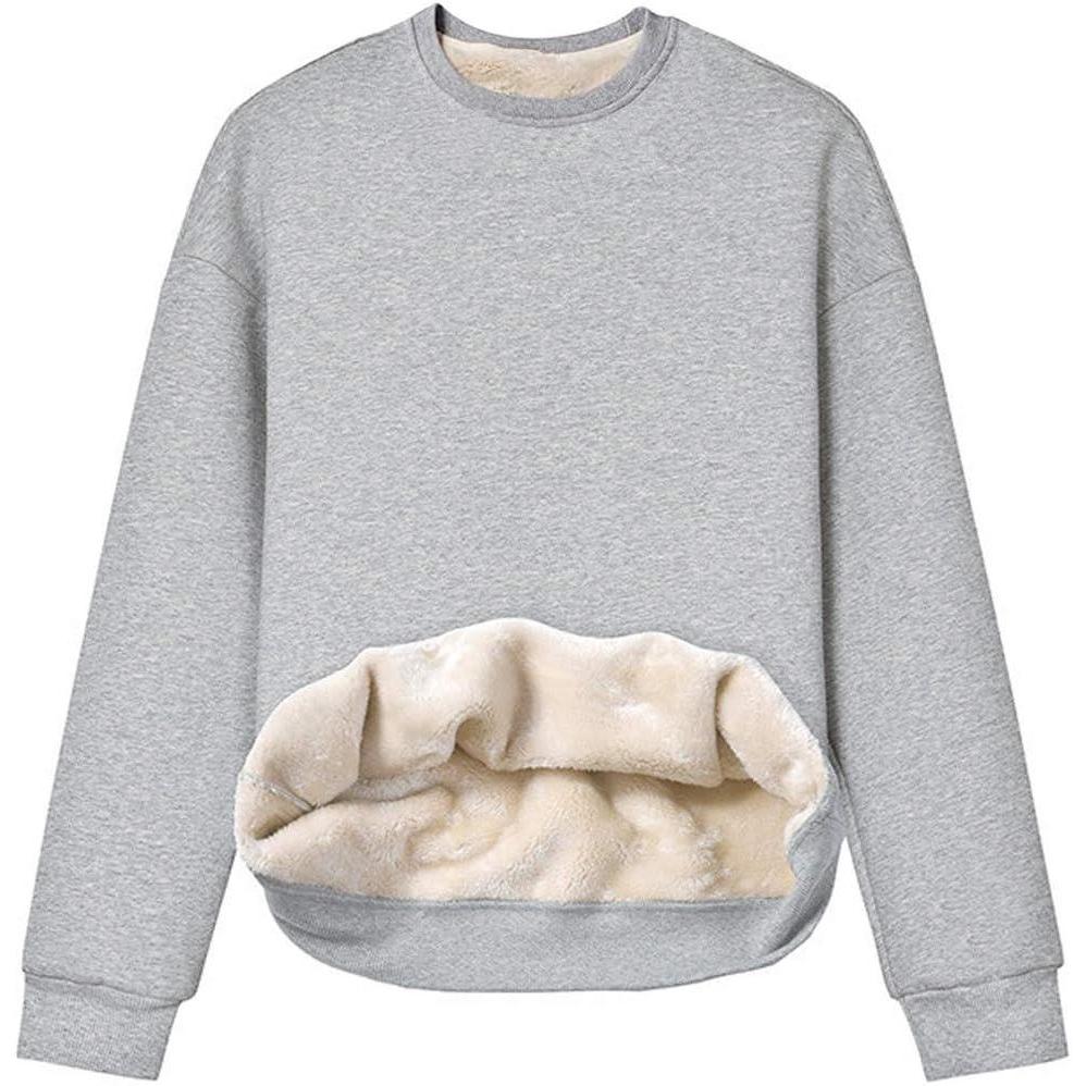 imageGihuo Womens Winter Fleece Sherpa Lined Crewneck Pullover Sweatshirt02 Grey