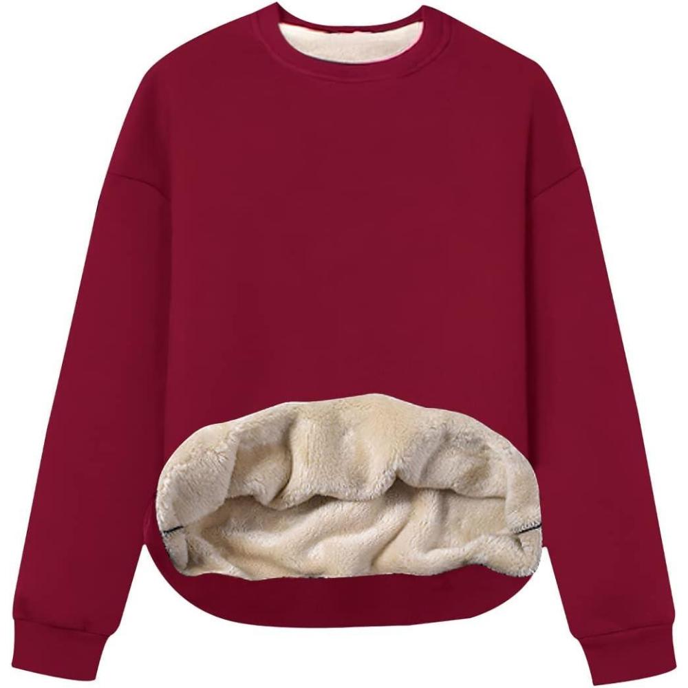 imageGihuo Womens Winter Fleece Sherpa Lined Crewneck Pullover Sweatshirt02 Wine