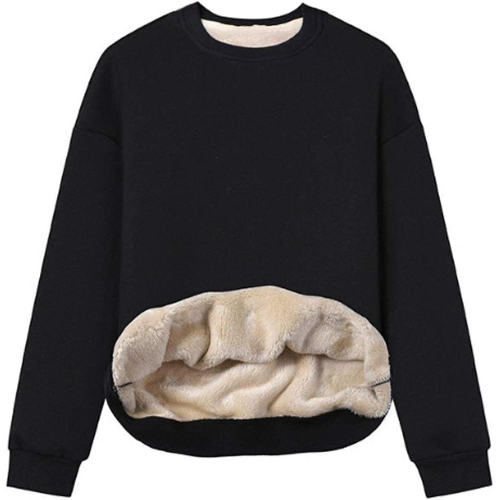 imageGihuo Womens Winter Fleece Sherpa Lined Crewneck Pullover SweatshirtBlack