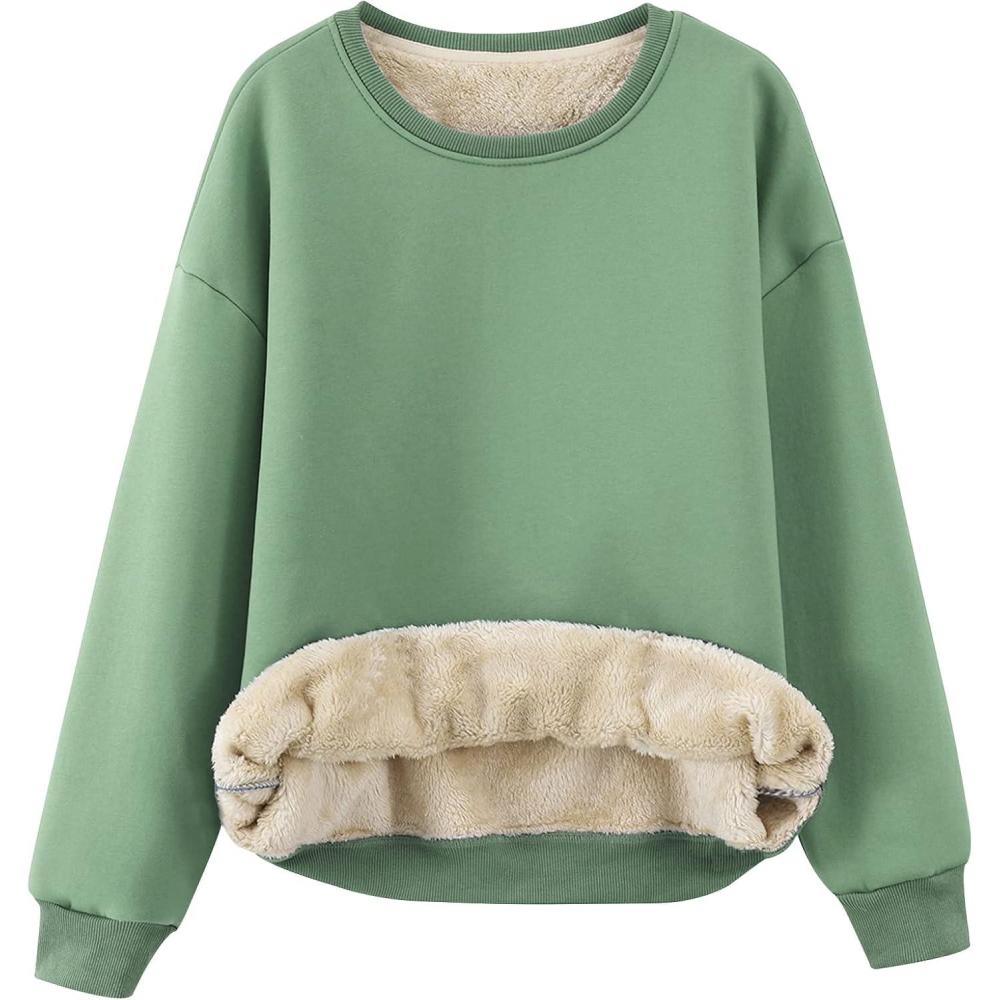 imageGihuo Womens Winter Fleece Sherpa Lined Crewneck Pullover SweatshirtGreen