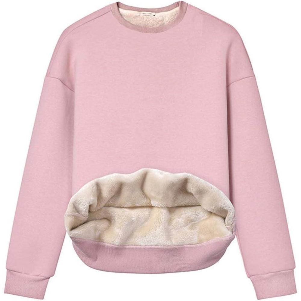 imageGihuo Womens Winter Fleece Sherpa Lined Crewneck Pullover SweatshirtPink Crew Neck