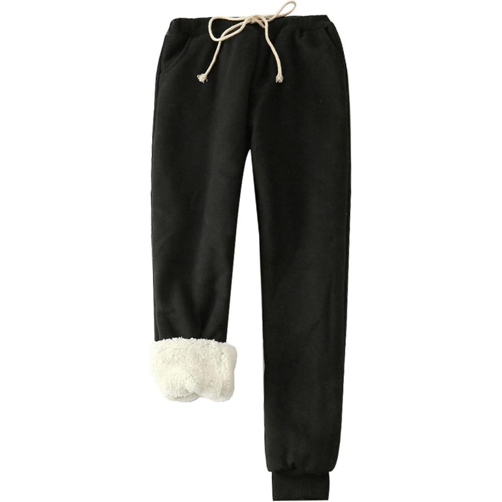 imageGihuo Womens Winter Warm Fleece Pants Sherpa Lined Sweatpants Jogger Track Pants Athletic Active Lounge PantsBlack