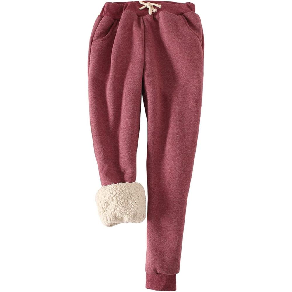 imageGihuo Womens Winter Warm Fleece Pants Sherpa Lined Sweatpants Jogger Track Pants Athletic Active Lounge PantsWine