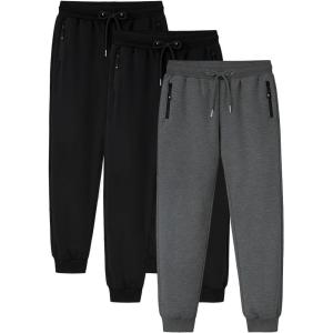 Gihuo 3 Pack Mens Athletic Pants Workout Sweatpants for Men Gym Running Sweat Pants Joggers with Pockets(Blackblackdarkgrey)