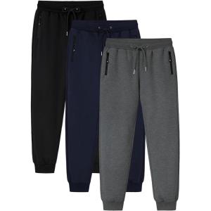 Gihuo 3 Pack Mens Athletic Pants Workout Sweatpants for Men Gym Running Sweat Pants Joggers with Pockets(Blackdarkgreynavy)