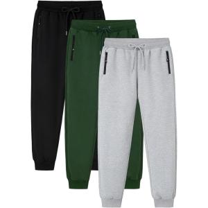Gihuo 3 Pack Mens Athletic Pants Workout Sweatpants for Men Gym Running Sweat Pants Joggers with Pockets(Blacklightgreyarmygreen)