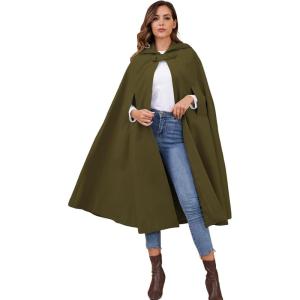 Gihuo Cape Poncho Women’s Hooded Maxi Cloak Coat Winter Warm Long Cloak Cosplay Costumes Outerwear(Army Green)