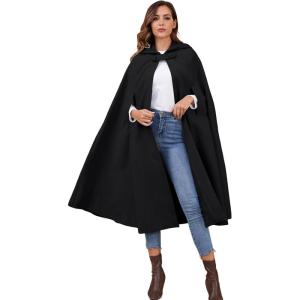 Gihuo Cape Poncho Women’s Hooded Maxi Cloak Coat Winter Warm Long Cloak Cosplay Costumes Outerwear(Black)