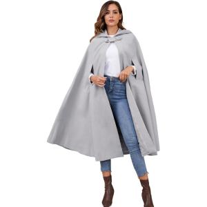 Gihuo Cape Poncho Women’s Hooded Maxi Cloak Coat Winter Warm Long Cloak Cosplay Costumes Outerwear(Grey)