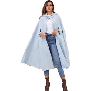 Gihuo Cape Poncho Women’s Hooded Maxi Cloak Coat Winter Warm Long Cloak Cosplay Costumes Outerwear(Lightblue)